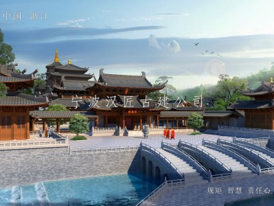 湖州寺院重建规划设计方案鸟瞰图—积福禅寺